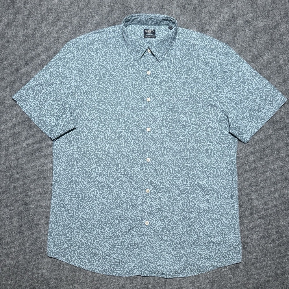 Faherty Reserve Movement Button Shirt Men Large Blue Floral S/S Geometric